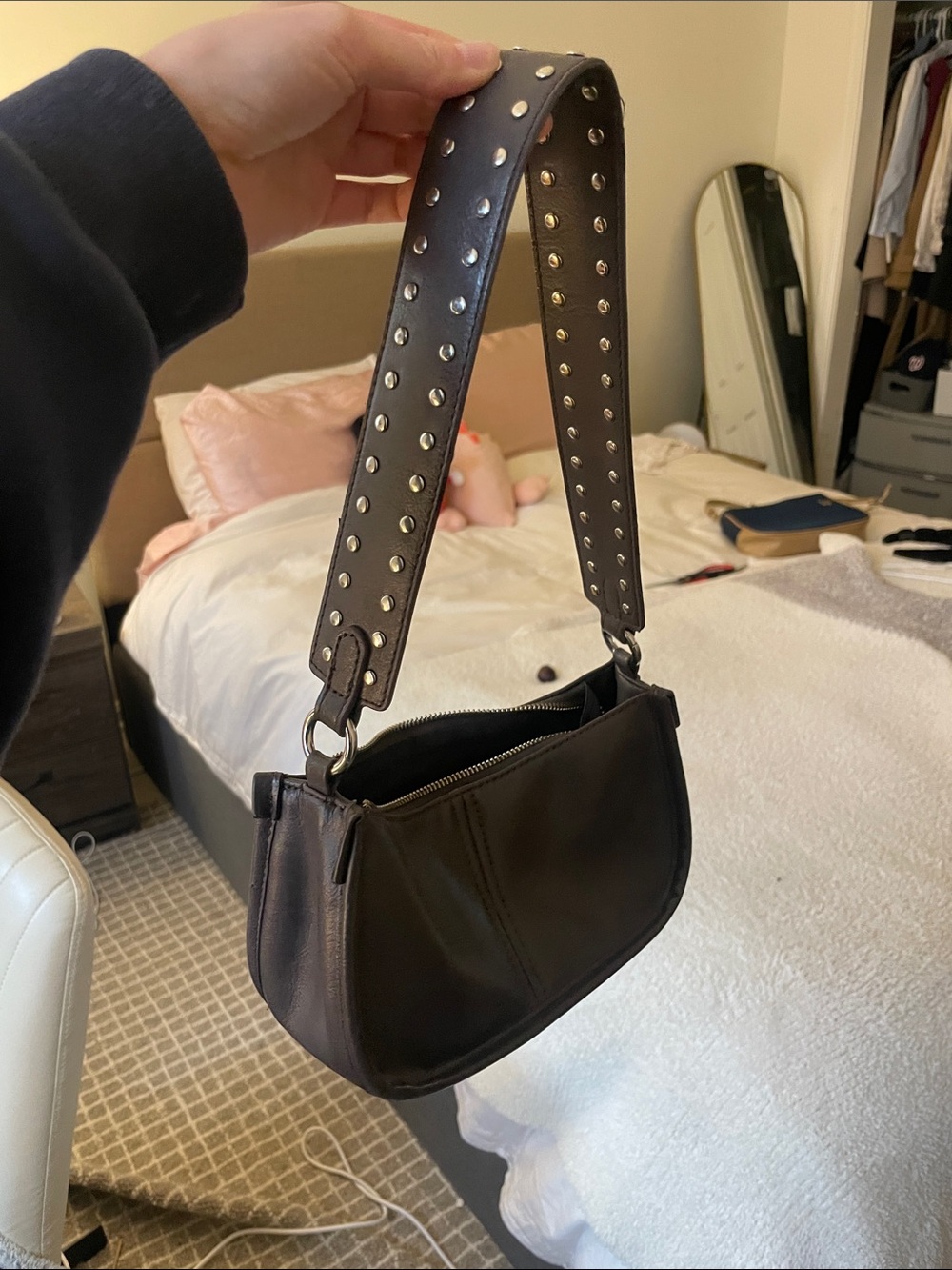 Brown Studded Strap Shoulder Bag - Princess Polly